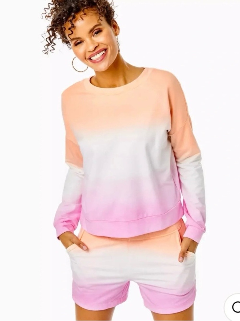 Lilly Pulitzer Peach and Pink Ombré Sheridan Sweatshirt & Shorts SET! Medium!